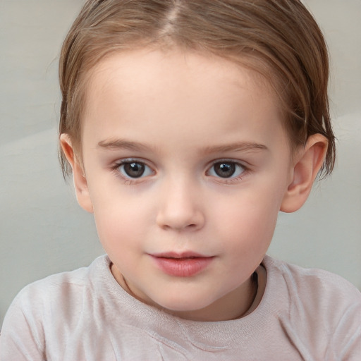 Neutral white child female with short  brown hair and brown eyes