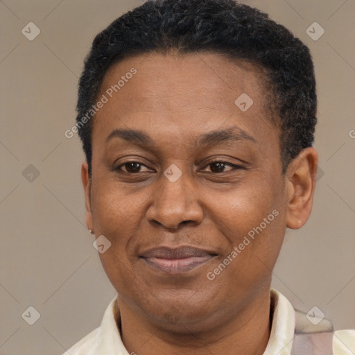 Joyful latino adult male with short  brown hair and brown eyes