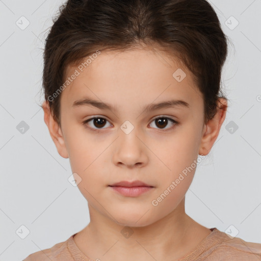 Neutral white child female with short  brown hair and brown eyes