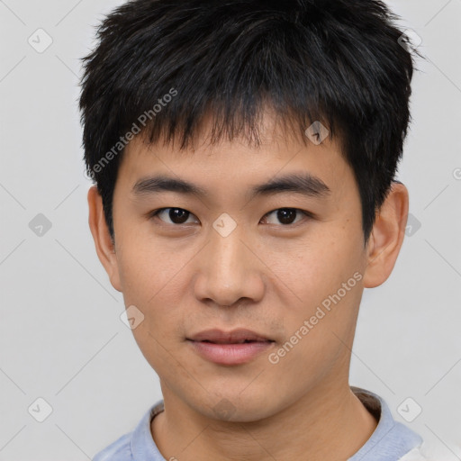 Neutral asian young-adult male with short  black hair and brown eyes