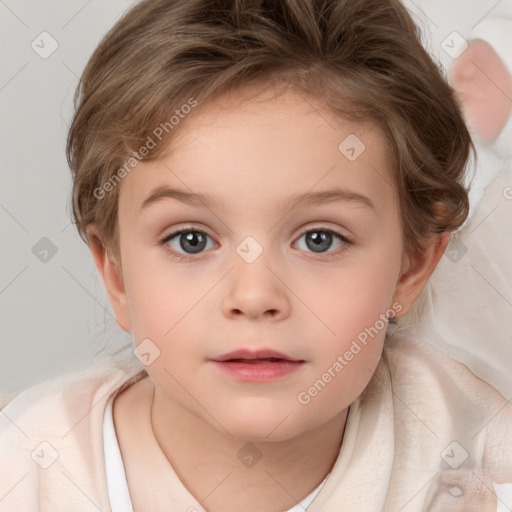 Neutral white child female with medium  brown hair and brown eyes