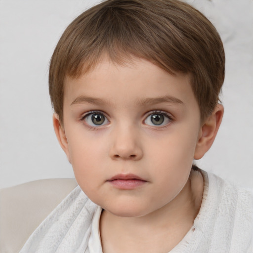 Neutral white child female with short  brown hair and grey eyes