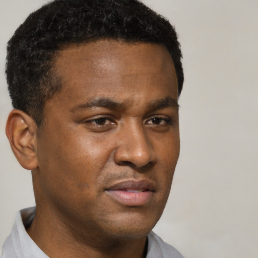 Neutral black young-adult male with short  brown hair and brown eyes