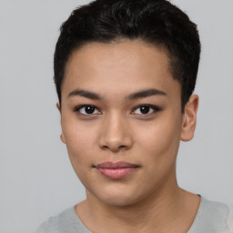 Neutral asian young-adult female with short  black hair and brown eyes