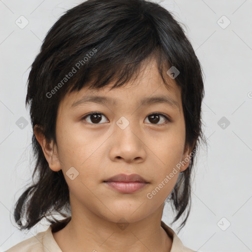 Neutral asian young-adult female with medium  brown hair and brown eyes