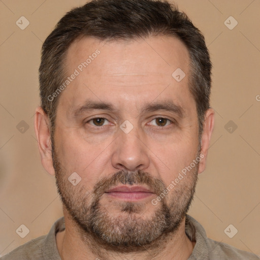 Neutral white adult male with short  brown hair and brown eyes