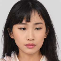 Neutral asian young-adult female with medium  brown hair and brown eyes