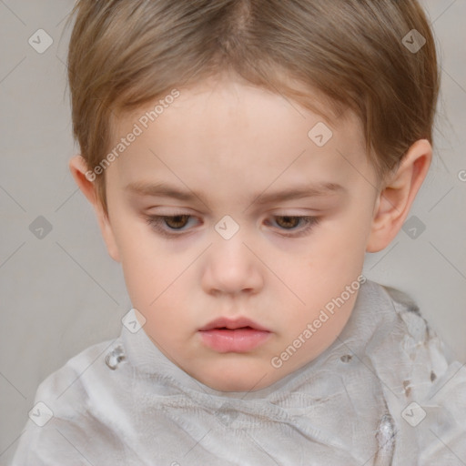 Neutral white child female with short  brown hair and grey eyes