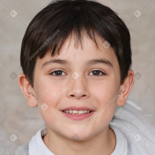 Joyful white child male with short  brown hair and brown eyes