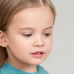 Neutral white child female with long  brown hair and brown eyes