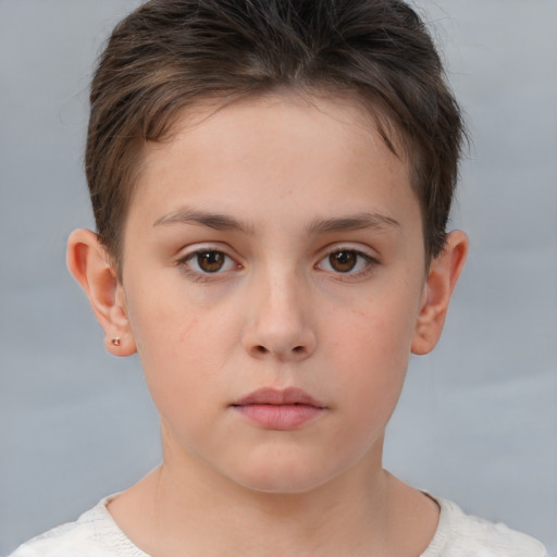 Neutral white child female with short  brown hair and brown eyes