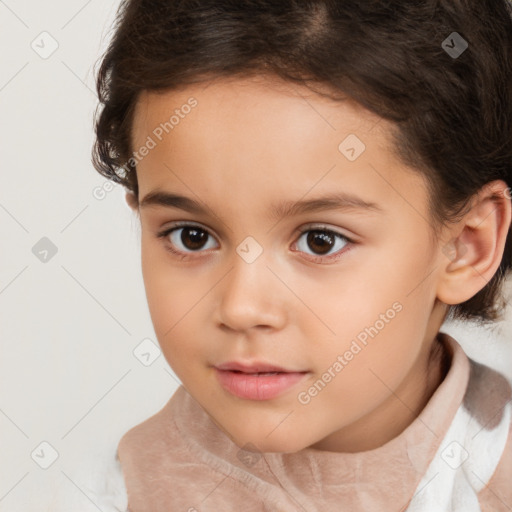 Neutral white child female with short  brown hair and brown eyes