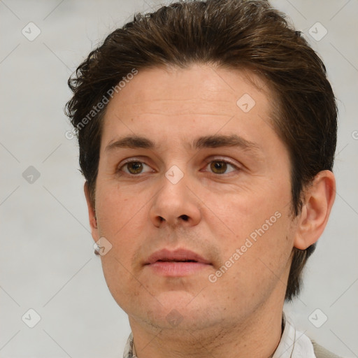 Neutral white adult male with short  brown hair and brown eyes