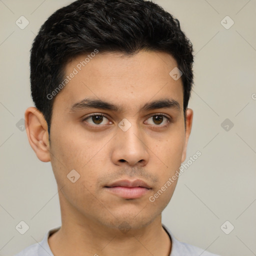 Neutral asian young-adult male with short  brown hair and brown eyes