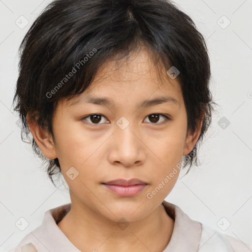 Neutral asian young-adult female with medium  brown hair and brown eyes