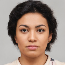 Neutral asian young-adult female with medium  brown hair and brown eyes