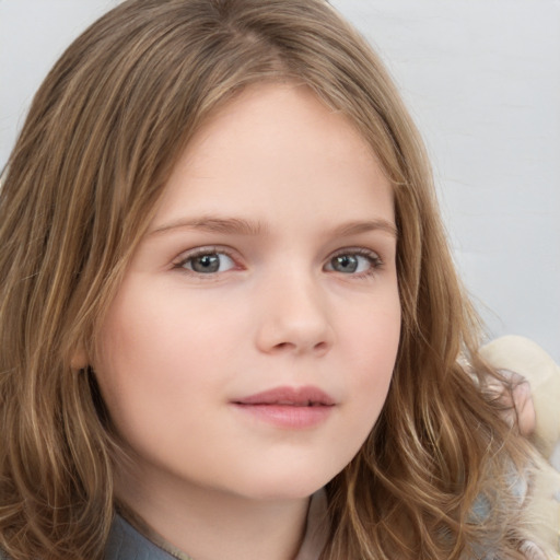 Neutral white child female with long  brown hair and brown eyes