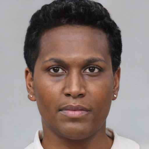 Neutral black young-adult male with short  brown hair and brown eyes