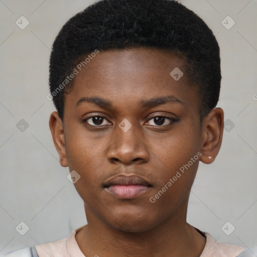 Neutral black young-adult male with short  brown hair and brown eyes