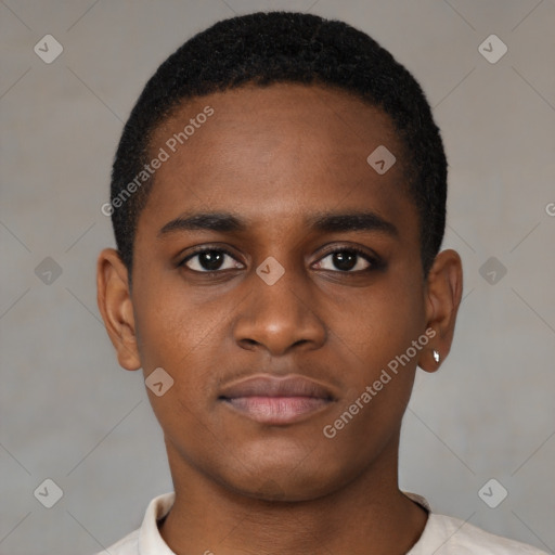 Neutral black young-adult male with short  brown hair and brown eyes