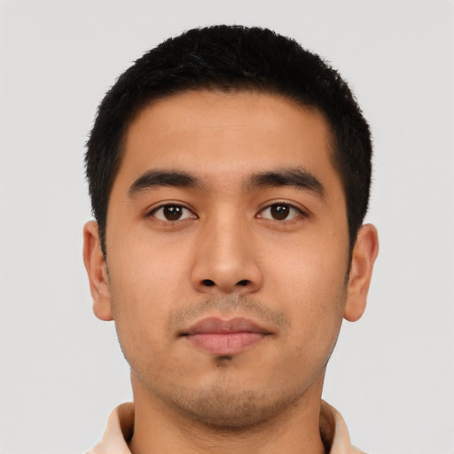 Neutral asian young-adult male with short  brown hair and brown eyes