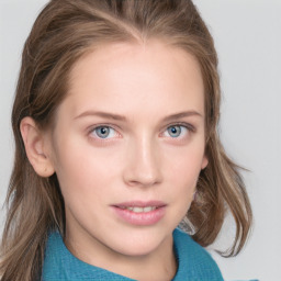 Neutral white young-adult female with medium  brown hair and blue eyes