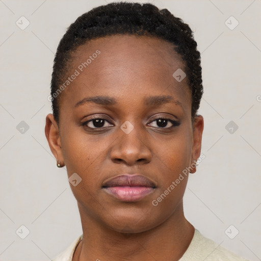 Neutral black young-adult female with short  brown hair and brown eyes