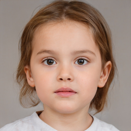 Neutral white child female with medium  brown hair and brown eyes