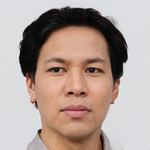Neutral asian young-adult male with short  black hair and brown eyes