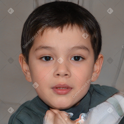Joyful white child male with short  brown hair and brown eyes