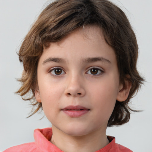 Neutral white child female with medium  brown hair and brown eyes