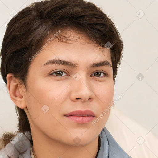 Neutral white young-adult male with medium  brown hair and brown eyes