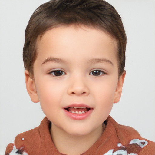 Joyful white child male with short  brown hair and brown eyes