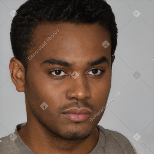 Neutral black young-adult male with short  brown hair and brown eyes