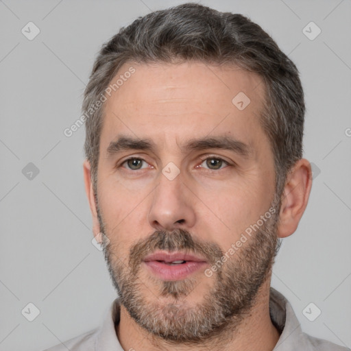 Neutral white adult male with short  brown hair and brown eyes