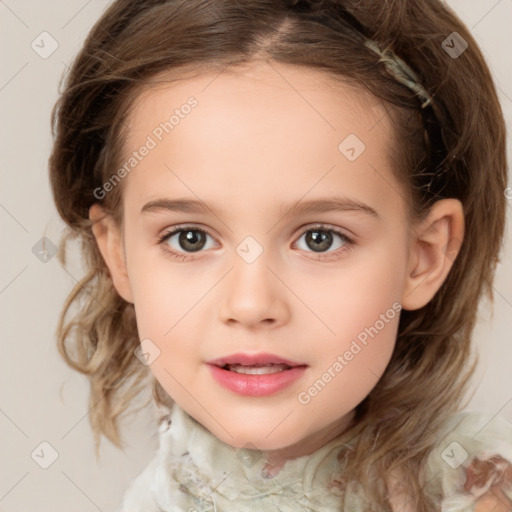 Neutral white child female with medium  brown hair and brown eyes