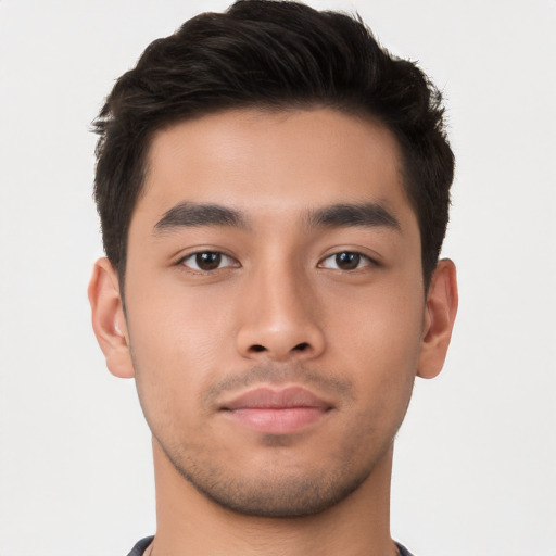 Neutral asian young-adult male with short  brown hair and brown eyes