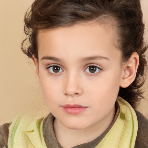 Neutral white child female with medium  brown hair and brown eyes