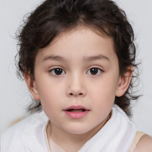 Neutral white child female with medium  brown hair and brown eyes