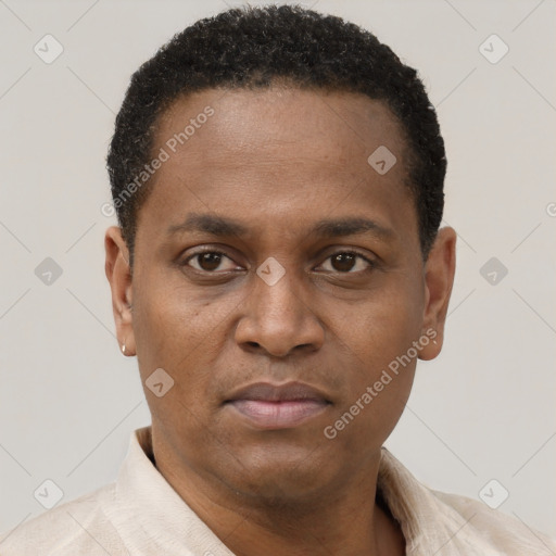 Neutral black young-adult male with short  brown hair and brown eyes