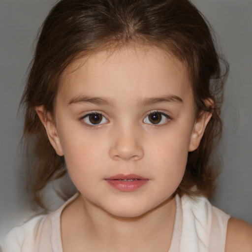 Neutral white child female with medium  brown hair and brown eyes