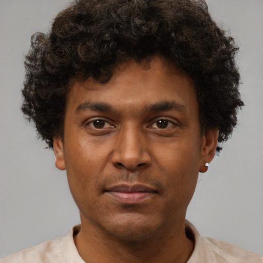 Neutral black young-adult male with short  brown hair and brown eyes