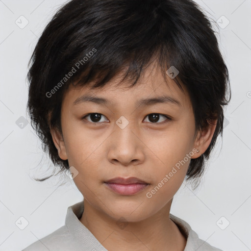 Neutral asian young-adult female with medium  brown hair and brown eyes