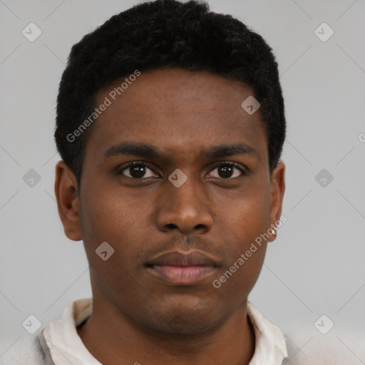 Neutral black young-adult male with short  brown hair and brown eyes