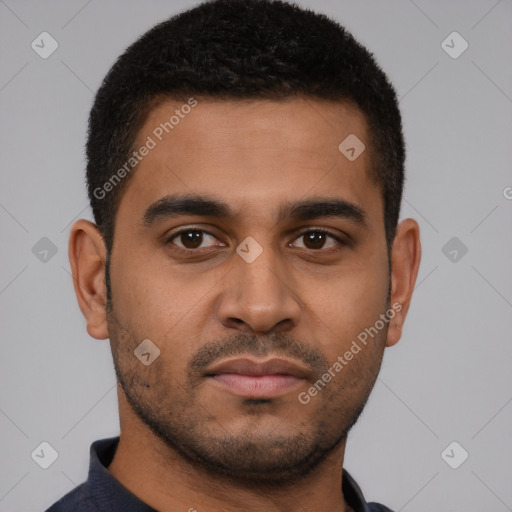 Neutral latino young-adult male with short  brown hair and brown eyes
