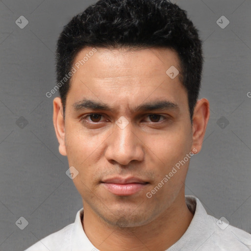 Neutral white young-adult male with short  black hair and brown eyes