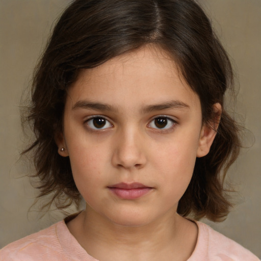 Neutral white child female with medium  brown hair and brown eyes