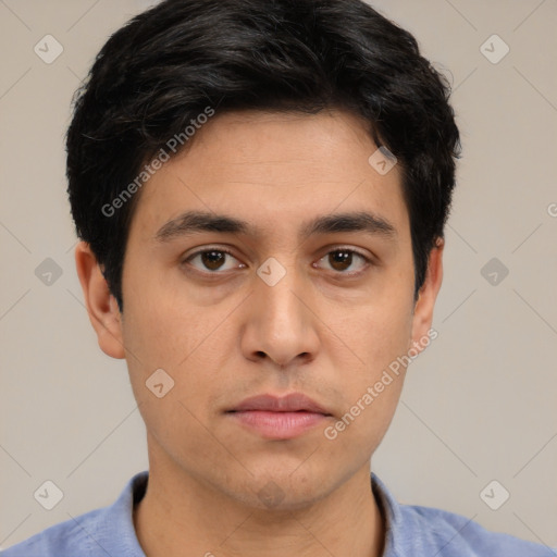 Neutral asian young-adult male with short  brown hair and brown eyes