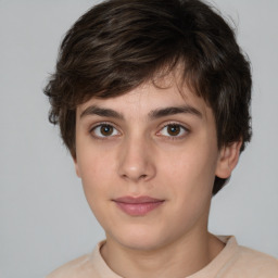 Neutral white young-adult female with short  brown hair and brown eyes