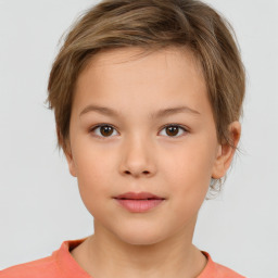 Neutral white child female with short  brown hair and brown eyes